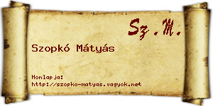 Szopkó Mátyás névjegykártya